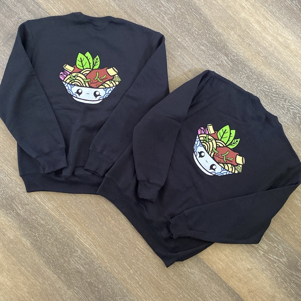 NWOT Two Youth Long Sleeve Sweatshirts in Black with Bowl Noodle Graphics Size M